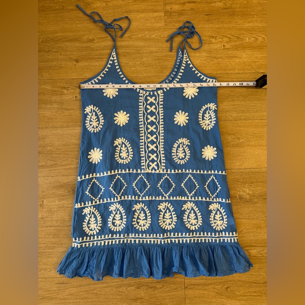 Women's Blue Embroidered Tie-Shoulder Swim Coverup - Picture 5 of 7
